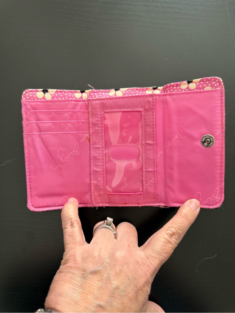 VERA BRADLEY quilted kiss lock wallet. Pink, green, and black floral print. - Picture 5 of 6